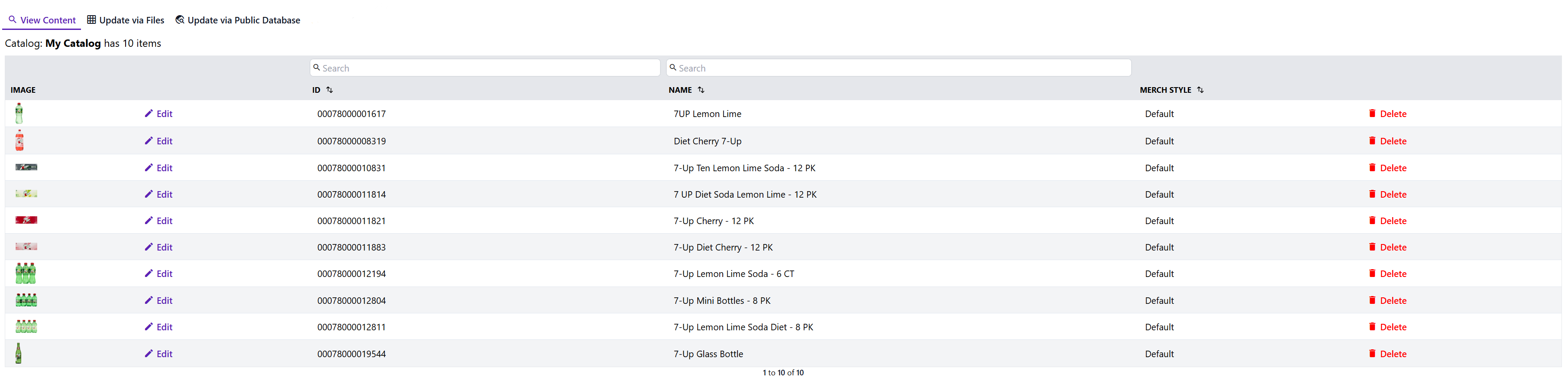 The catalogs page will show you a list of basic information about all items in your catalog.