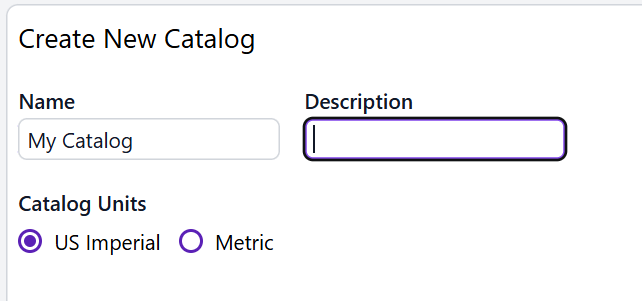 Options for creating a new catalog.