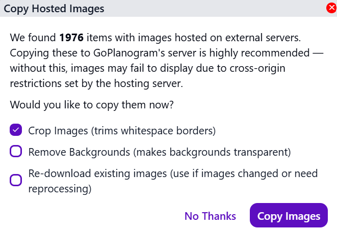 Prompt to copy hosted images into GoPlanogram.