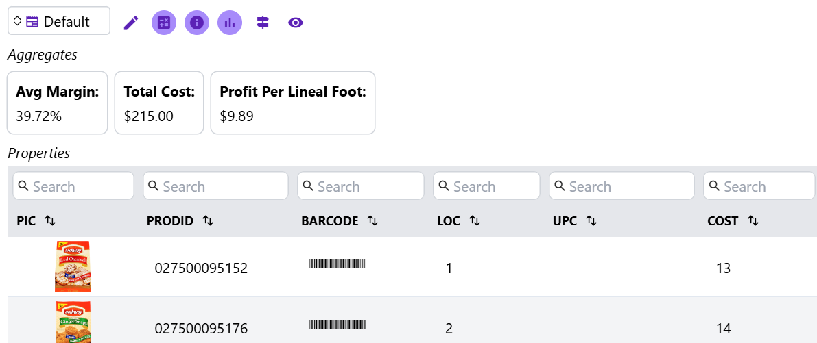 A basic Insights report showing some Aggregates and Properties