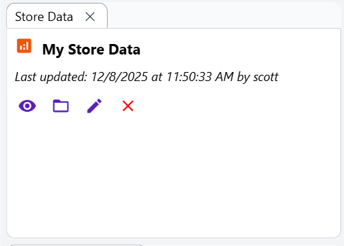 Store Data panel showing currently linked Store Data file.
