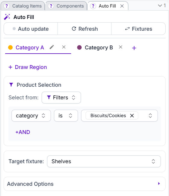 The Auto Fill panel in Region Mode, with two rules