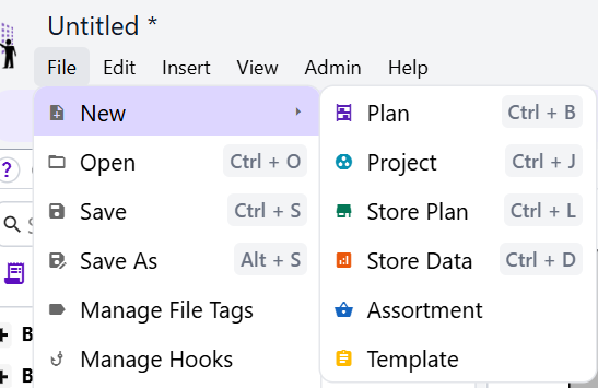 File > New menu options