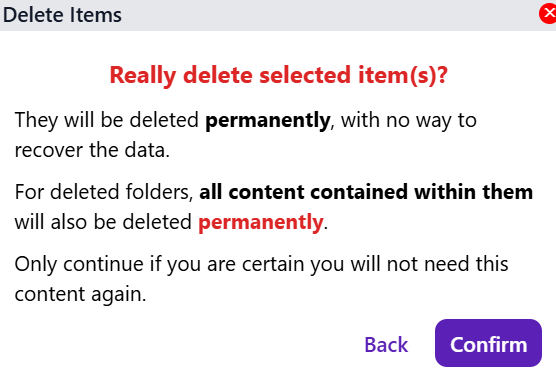 Filesystem deletion warning dialog