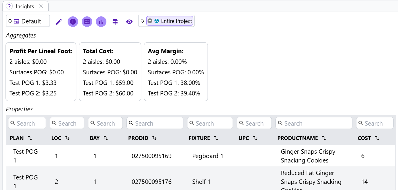Insights, with the Entire Project dropdown option active