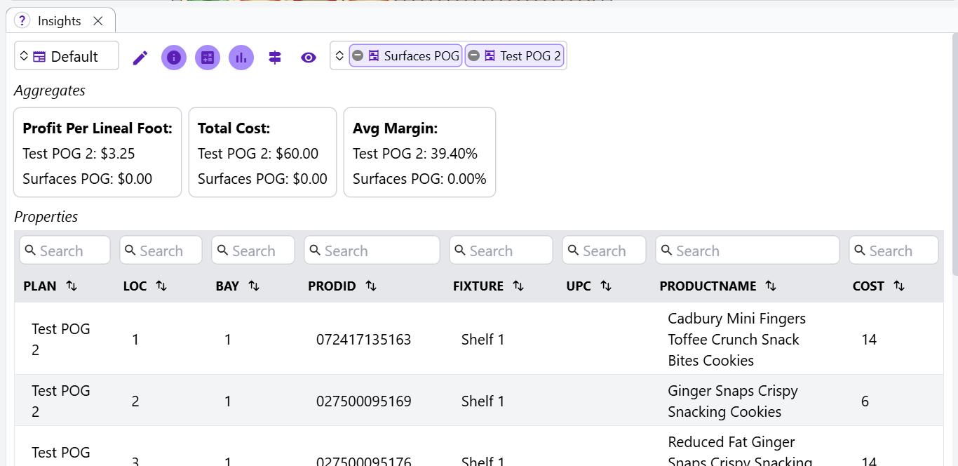 Insights, with the same Project open, but only observing two of the Plans in the Project