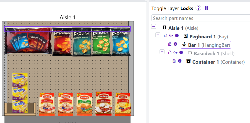 When a fixture is selected, its hierarchy and lock status is shown in the Inspector