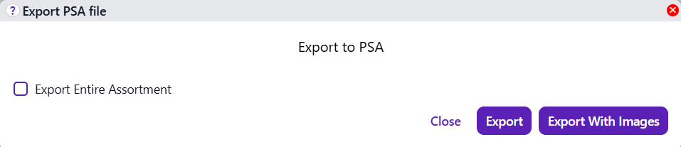 Dialog to export your current planogram to a .PSA file.