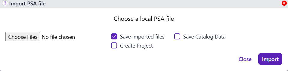 Dialog to import files from the .PSA format.