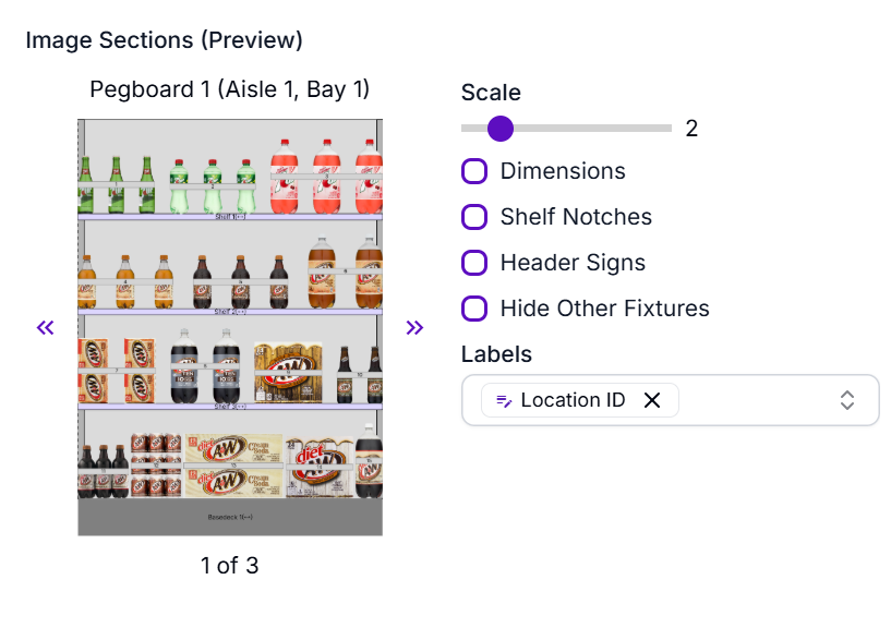 Image Sections preview with Breaks set to Bay, showing the first of three bay images