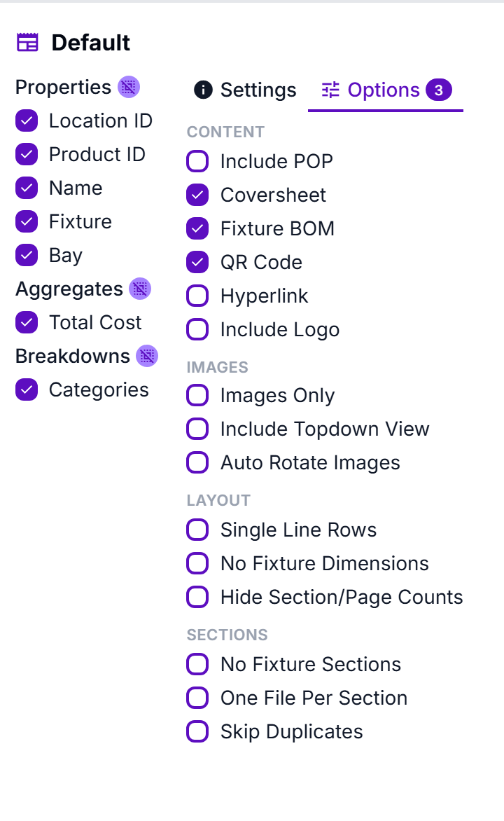 The Options tab, with its toggles grouped by what they affect. The number on the tab counts how many are switched on.