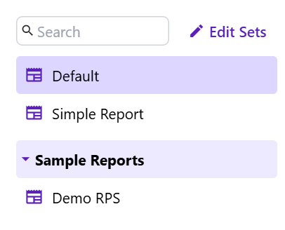 The Create Report dialog lists all Report Property sets on your site.
