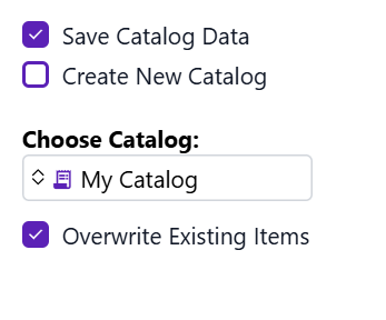 Choose an existing catalog to import PSA data.